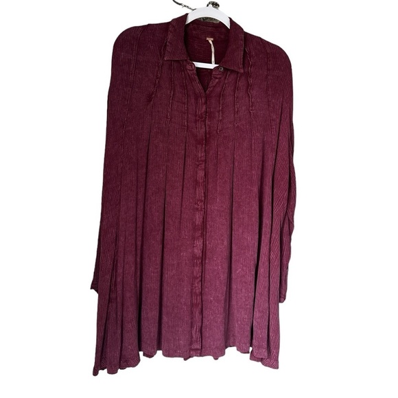 Free‎ People tunic long sleeve pockets xs oversized pleated hidden button down - Picture 1 of 4